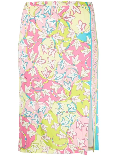 Pre-owned Emilio Pucci Floral-print Front Slit Skirt In 粉色