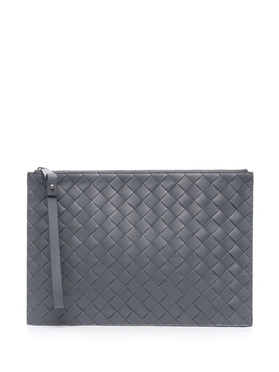 Shop Bottega Veneta Intrecciato Woven Clutch Bag In 灰色