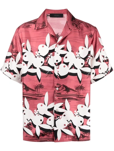 Shop Amiri Playboy Bunny-print Silk Shirt In 红色