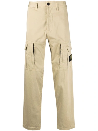 Shop Stone Island Compass Badge Cargo Trousers In Neutrals