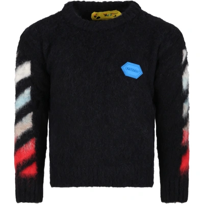 Shop Off-white Black Sweater For Kids With Blue Logo