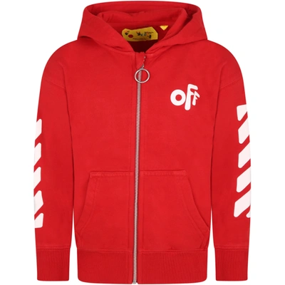 Shop Off-white Red Sweatshirt For Kids With Off Logo