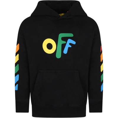 Shop Off-white Black Sweatshirt For Kids With Off Logo