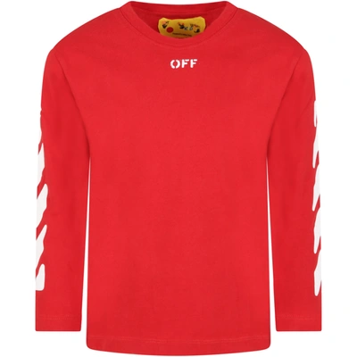 Shop Off-white Red T-shirt For Boy With Logo