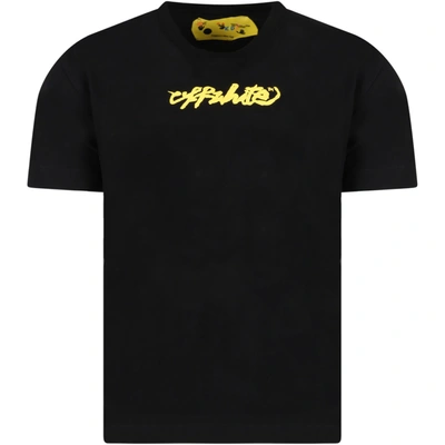 Shop Off-white Black T-shirt For Kids With Yellow Logo