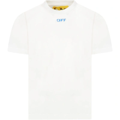 Shop Off-white White T-shirt For Boy With Light Blue Logo
