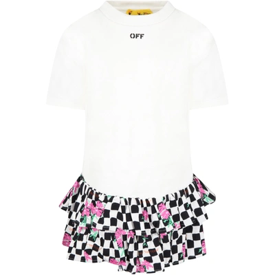 Shop Off-white White Dress For Girl With Logo And Flowers