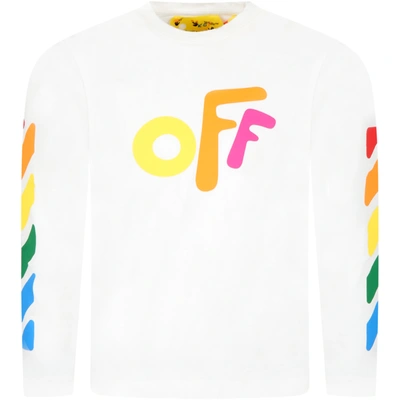 Shop Off-white White T-shirt For Kids With Multicolored Logo