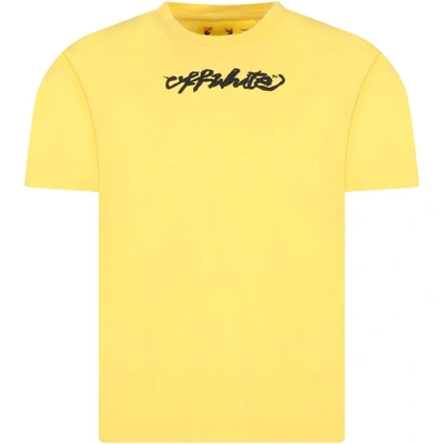 Shop Off-white Yellow T-shirt For Kids With Black Logo