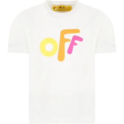 Shop Off-white White T-shirt For Girl With Colorful Logo