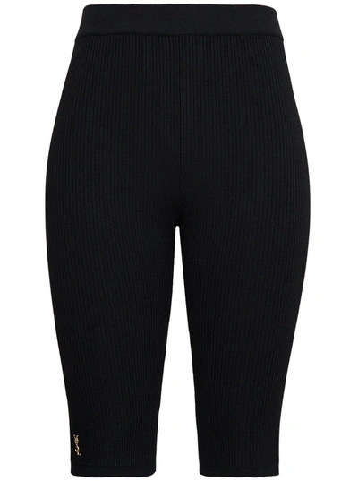 Shop Saint Laurent Cyclist Shorts In Ribbed Knit With Logo In Black