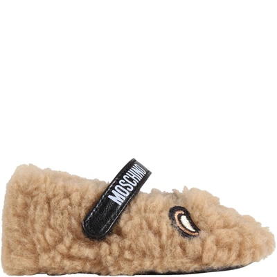 Shop Moschino Multicolor Ballerina Flats For Baby Girl In Brown