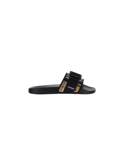 Shop Burberry Cameron Sliders In Archive Beige Chk