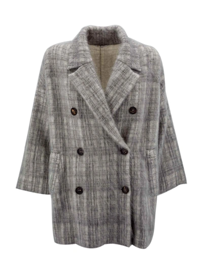 Shop Brunello Cucinelli Check Pattern Coat In Grey