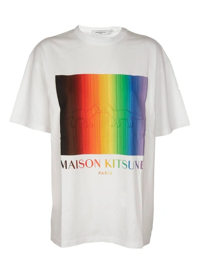 Shop Maison Kitsuné Gradient Rainbow Oversized Tee-shirt In White