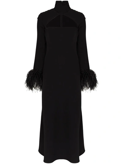 Shop 16arlington Odessa Cutout Feather-trim Dress In Schwarz