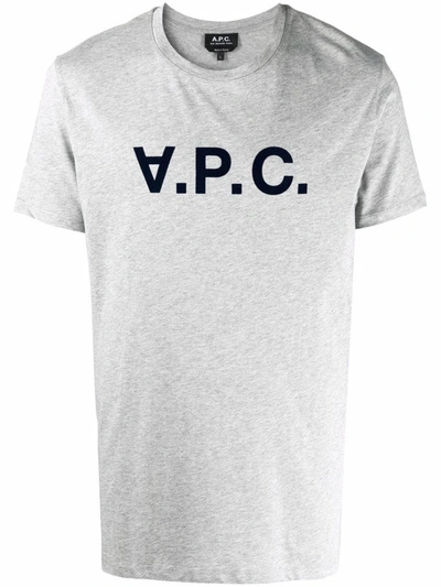 Shop Apc Flocked Logo-print Cotton T-shirt In Grau