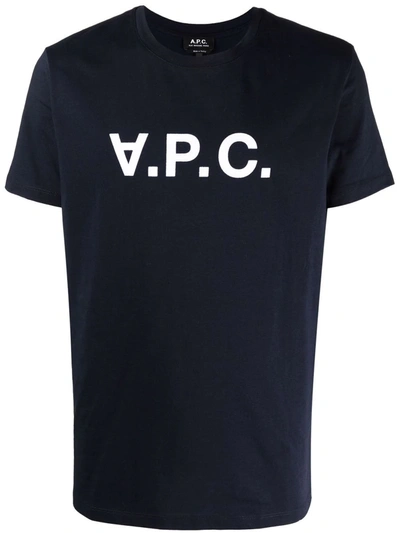 Shop Apc V.p.c Logo-print Cotton T-shirt In Blau