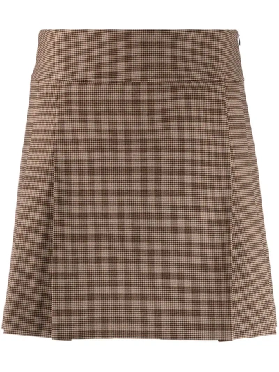 Shop Boutique Moschino Pleated Houndstooth Mini Skirt In Nude