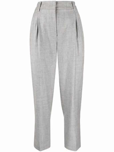 Shop Brunello Cucinelli Cropped Tapered-leg Trousers In Grau
