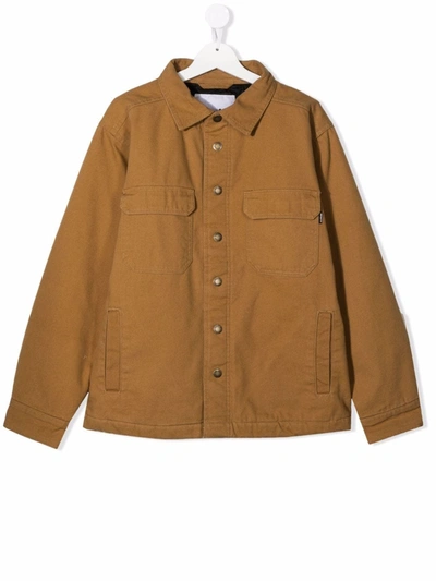 Shop Molo Teen Henley Overshirt Jacket In Brown