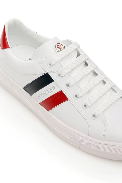 Shop Moncler Ariel Leather Sneakers In White,blue,red