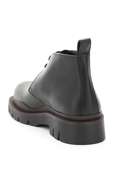 Shop Bottega Veneta Tire Leather Laced Ankle Boots In Black