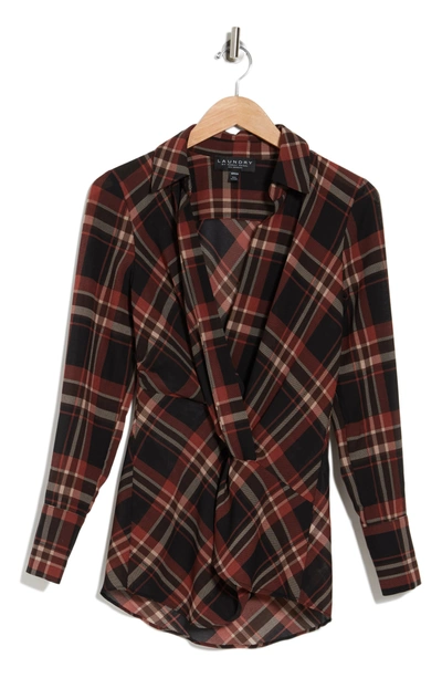 Shop Laundry By Shelli Segal Plaid Crossover Twist Blouse In Rust Plaid