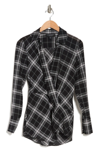 Shop Laundry By Shelli Segal Plaid Crossover Twist Blouse In Black Ivory