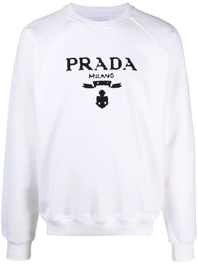 Shop Prada Logo-print Long-sleeve Sweatshirt In Weiss