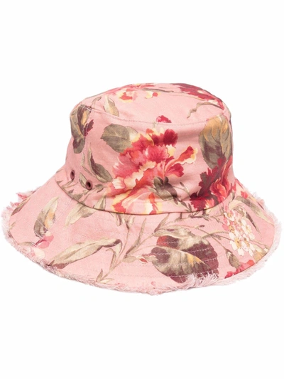 Shop Zimmermann Floral-print Hat In Rosa