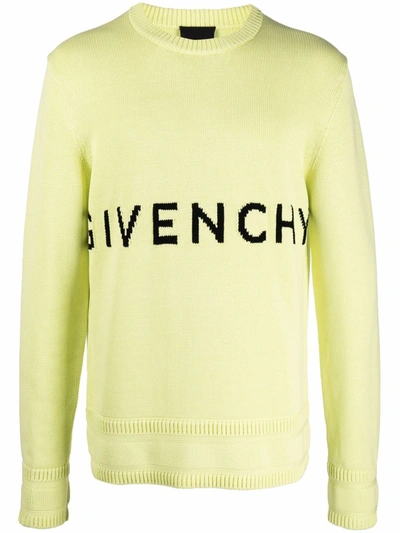 Shop Givenchy Logo-intarsia Crew-neck Jumper In Gelb