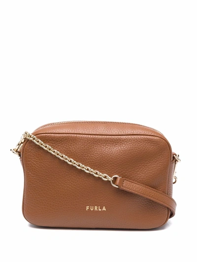 Shop Furla Logo-stamp Crossbody Bag In Braun