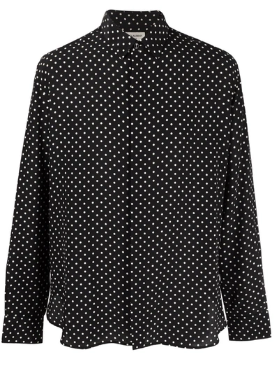 Shop Saint Laurent Polka Dot Silk Shirt In Black