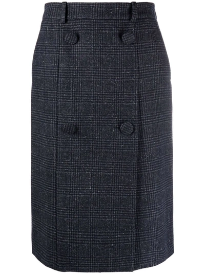Shop Nina Ricci Checked Wool Midi Skirt In Blau
