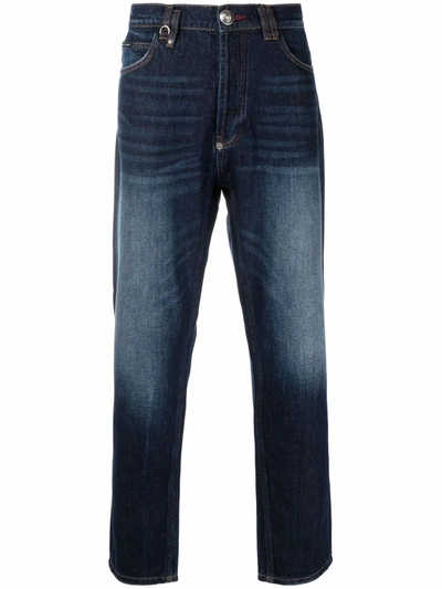 Shop Philipp Plein Carrot Fit Iconic Plein Straight-leg Jeans In Blau