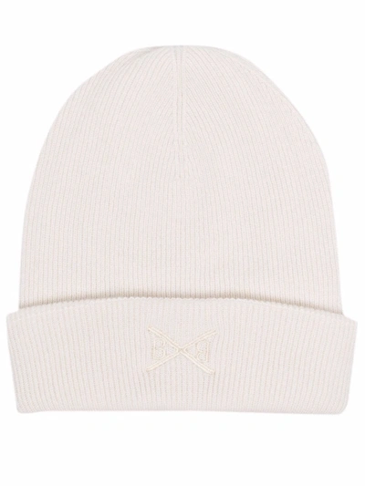 Shop Barrie Embroidered-logo Cashmere Beanie In Nude