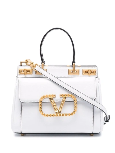 Shop Valentino Vlogo Stud-detail Tote Bag In Weiss