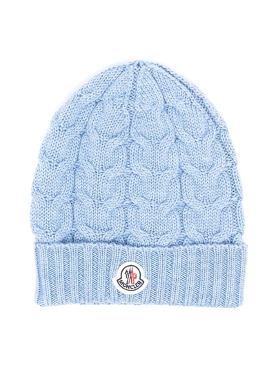 Shop Moncler Logo-patch Chunky Knit Beanie In Blue