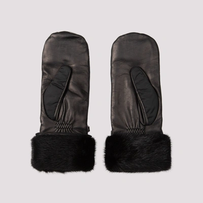 Shop Prada Fur And Leather Gloves In Black