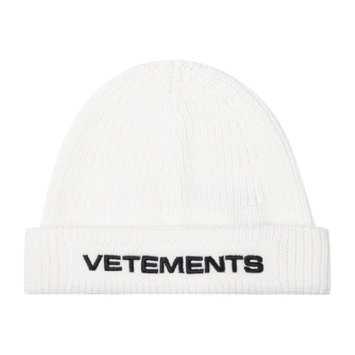 Shop Vetements Logo Beanie Hat In White