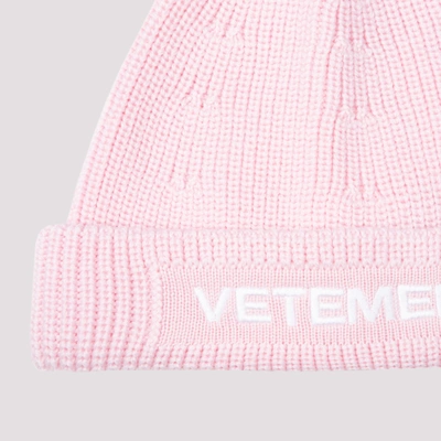 Shop Vetements Wool Beanie Hat In Pink &amp; Purple
