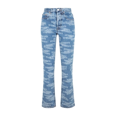 Shop Vetements Blue Logo Straight Jeans