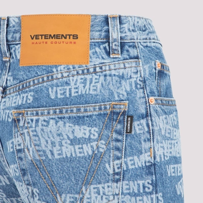 Shop Vetements Blue Logo Straight Jeans