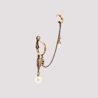 Shop Alexander Mcqueen Pearl And Skull Earrings Jewellery In Metallic