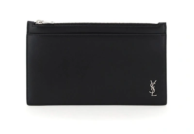 Shop Saint Laurent Mens Logo-plaque Zipped Pouch