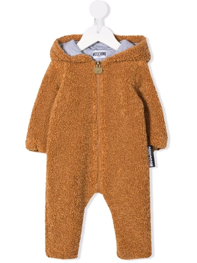 Shop Moschino Hooded Teddy Pajamas In Brown