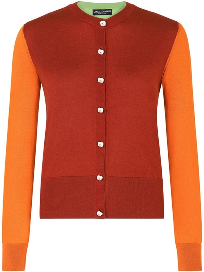 Shop Dolce & Gabbana Colour-block Silk Cardigan In Rot