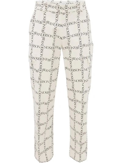 Shop Jw Anderson Logo-print Straight-leg Trousers In White