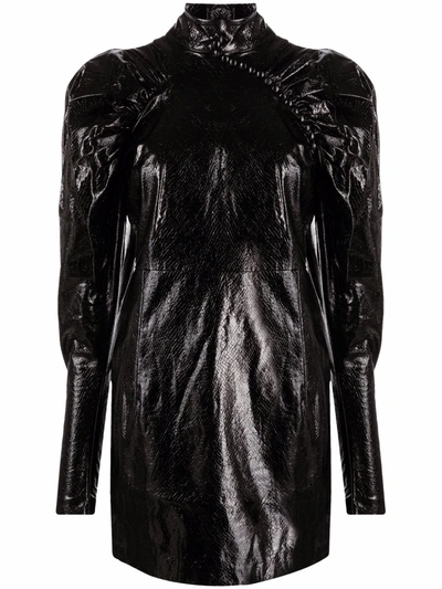 Rotate Birger Christensen Kaya Cutout Coated Canvas Mini Dress In Schwarz